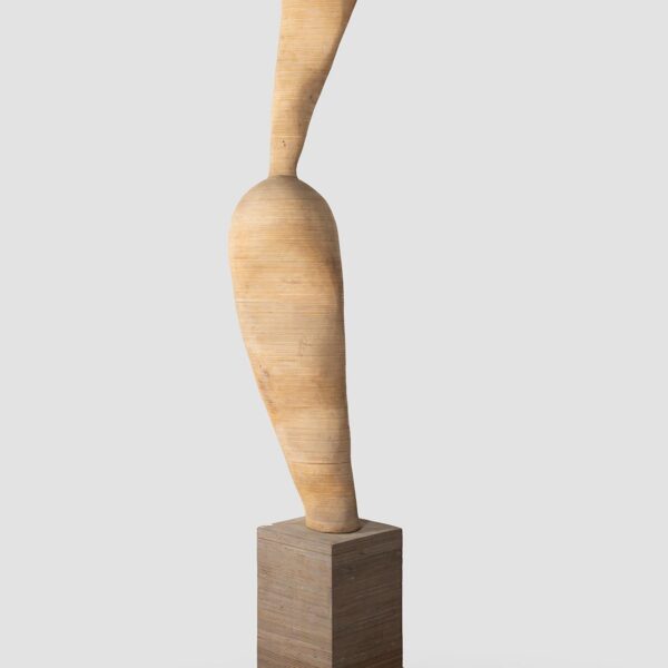 Sculpture abstraite en disques de bois empilés sur base en bois, Michel Bérard (1933-2020), vers 1970, vue 4