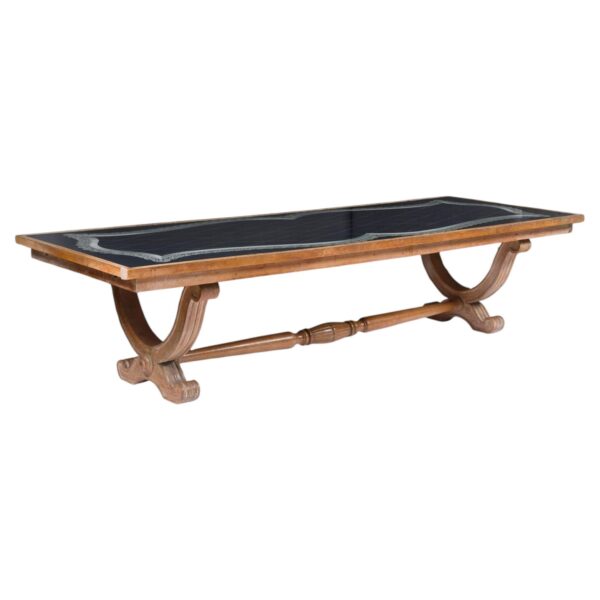 Table de salle à manger en chêne cérusé et verre peint, Félix Davin (1902-1976), vers 1940